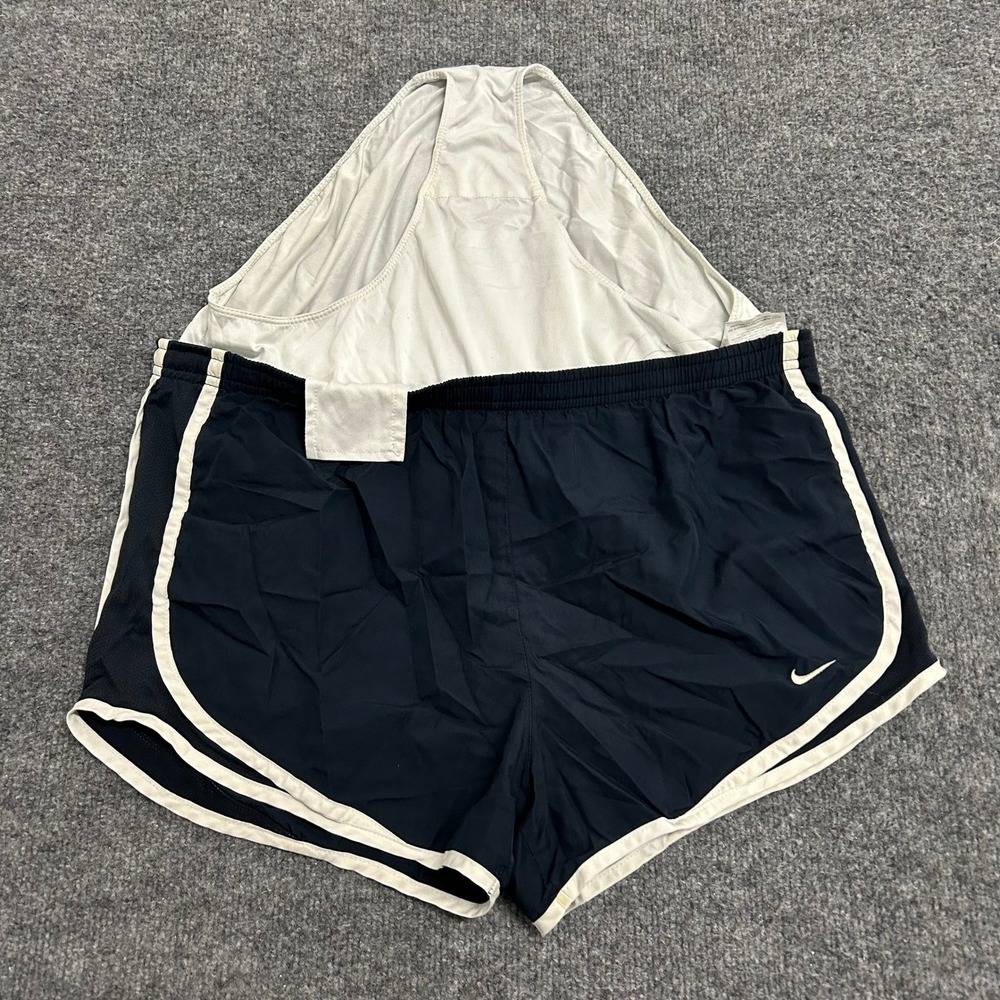 Nike Athletic Shorts Womens Size M Navy Blue Dri-Fit Running Contrast Trim Gym